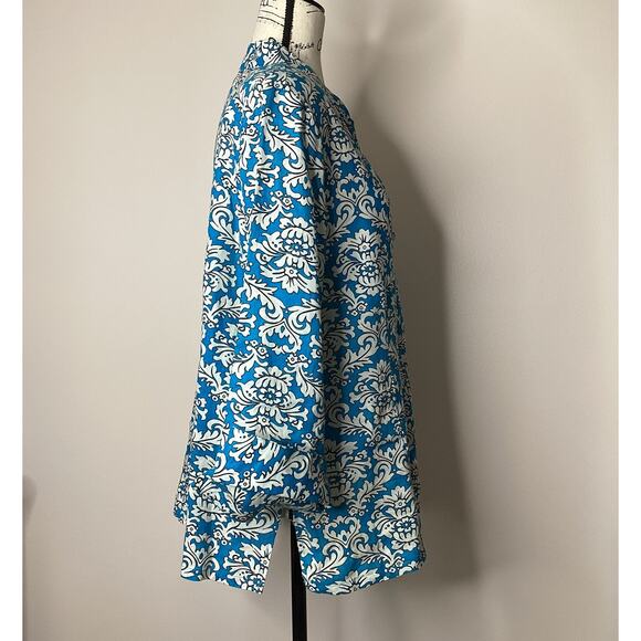 Vintage Tweeds Linen 3/4 Sleeve Tunic Top 1X Shoulder Pads Button Front V Neck - Picture 3 of 15